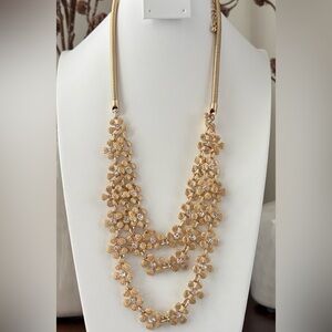 Kiana Triple Row Goldtone chain,flowers tiny clear rhinestones,fishhook earrings